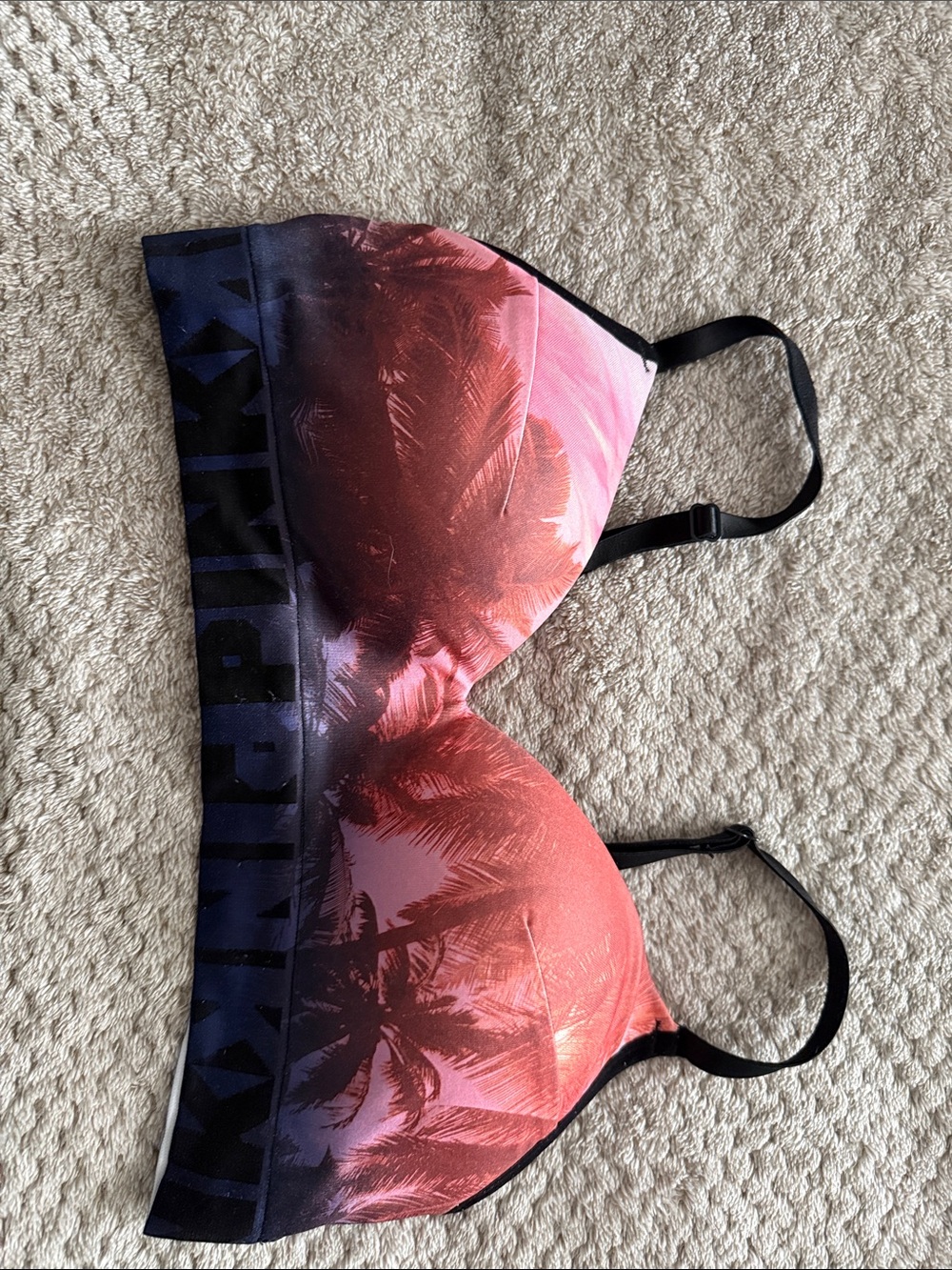PINK Victoria's Secret Pink to Purple Ombre Palm-Print Bikini Top